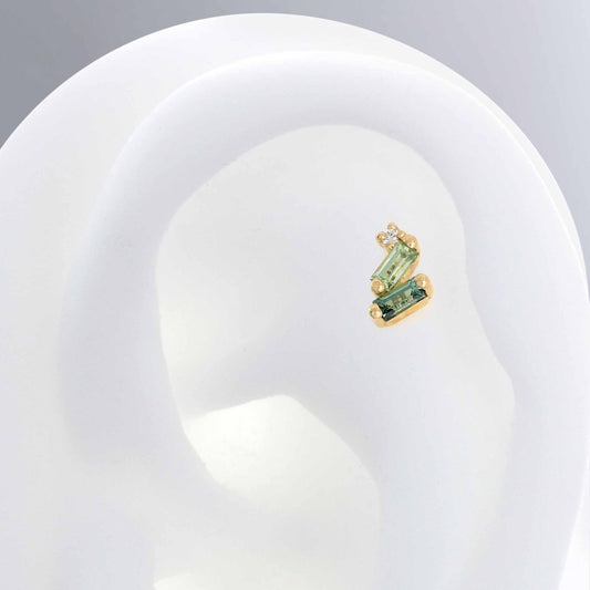 Leaning Duo Baguettes - Green Sapphires